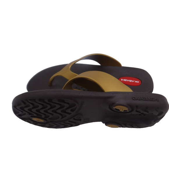 OKBASHI Gold and Brown Women's Teens Sandal‎ Size M 7-8 Flip Flop Shoes MADE USA - Picture 4 of 7